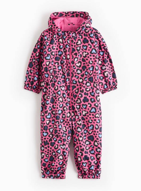 Pink Leopard Heart Print Puddlesuit 1-2 years